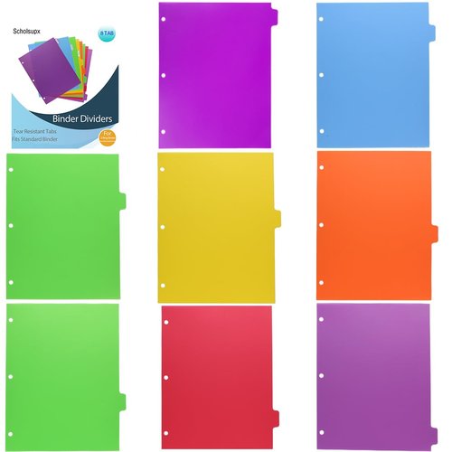 3 Set 5 Tab Binder Dividers, Plastic Binders Dividers with Tabs Colorful Big Tab Fit Standard 8.5 X 11 Sheets, Dividers for 3 Ring Binder