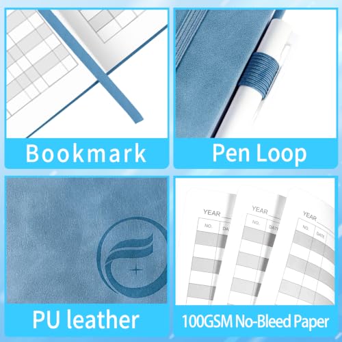 Blugool Checkbook Register 5.8 x 8.3 in Blue – 2834 Entries, 180° Flat, with Pen Loop & Pocket