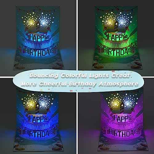 Musical Birthday Cards, 3D Pop Up LIGHT Blowable Cake Happy Birthday Cards with Music and Cheers Sound, Funny Popup Greeting Card Birthday Gifts for Kids, Women, Men, Daughter, Mom