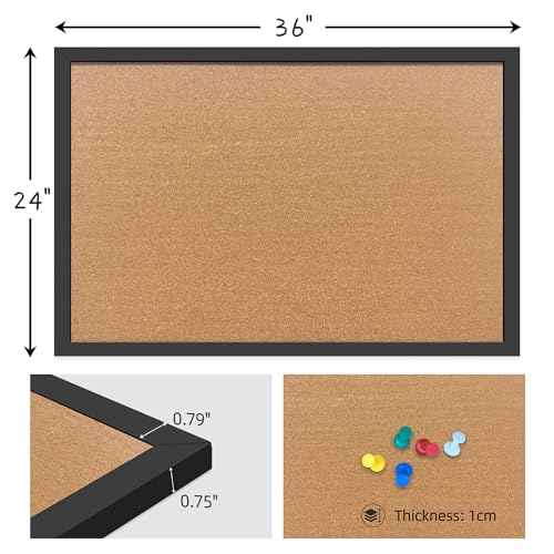 Cork Bulletin Board, 36x24 Inches Hanging Cork Board Wooden Framed with Pins for Wall, Dorm Room, Office, Home Decor ? Natural Cork & Black Frame