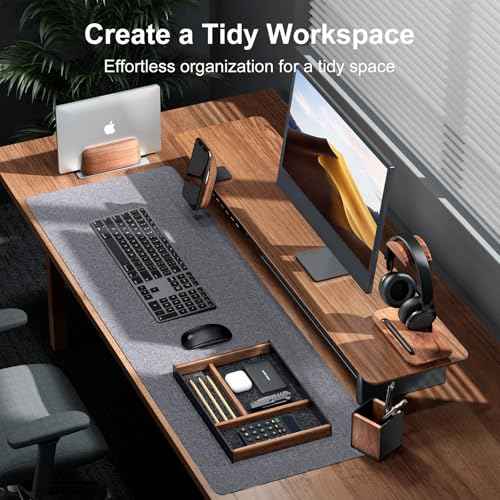 UPERGO Desk Drawer Organizer Tray, Mens Valet Made of Aluminum and Walnut, Aesthetic Desk Accessories for Office Home Supplies