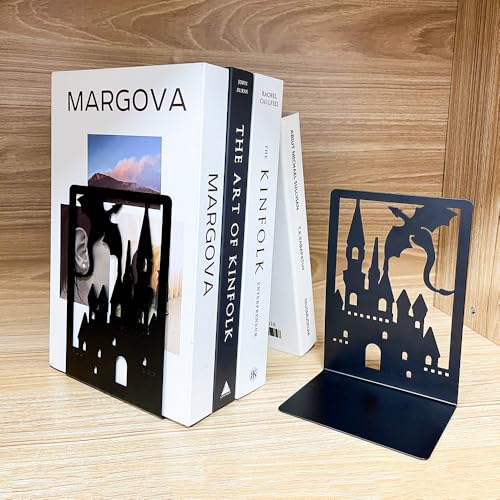 Rongji Heavy Duty Metal Dragon Book Ends - Decorative Shelving Support, C Model