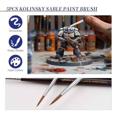 Kolinsky Sable Miniature Paint Brushes - Golden Maple 7pcs Detail Paint Brushes Drybrushes for Acrylic Watercolor, Small Fine Detail Paint Brush Set for Mini Paints (red)