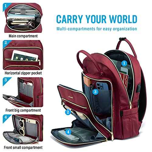 LOVEVOOK Laptop Backpack for Women, Water Resistant Travel Work Backpacks Purse Stylish Business Teacher Nurse Computer Bag with USB Charging Port, Fits 15.6" Laptop