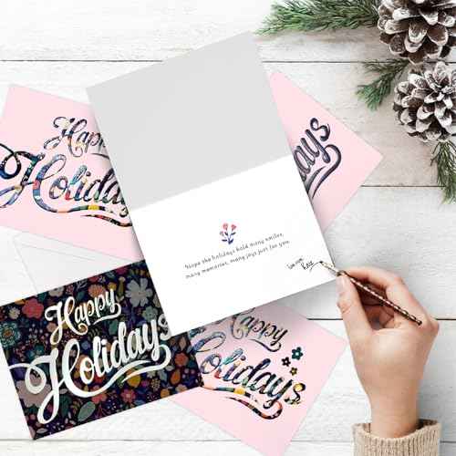 easykart labels 54 Happy Holidays Cards with Envelopes, 7.25 x 5.5 Merry Christmas New Year Wishes Cards with Seal Stickers For Friends, Family and loved Ones