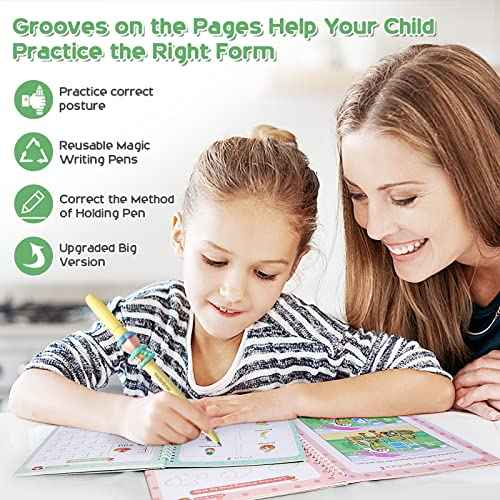 CosyCorner Magical Handwriting Workbooks Handwriting Practice Magic Copybook, Handwriting Aid Magic Pen Reusable Copybook Grooves Template Design for Children(4 Books, 10.2¡¿7.2 in)