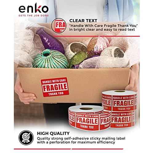 enKo - 2 x 3 Inch Fragile Stickers Handle with Care Warning Packing Shipping Label - Permanent Adhesive (10 Roll, 5000 Labels)