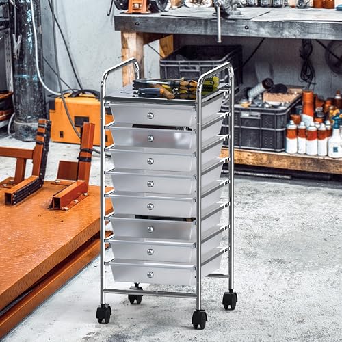 Simple Houseware 8-Drawer Chrome Rolling Utility Cart – 14.4x12.7x30.25 inches