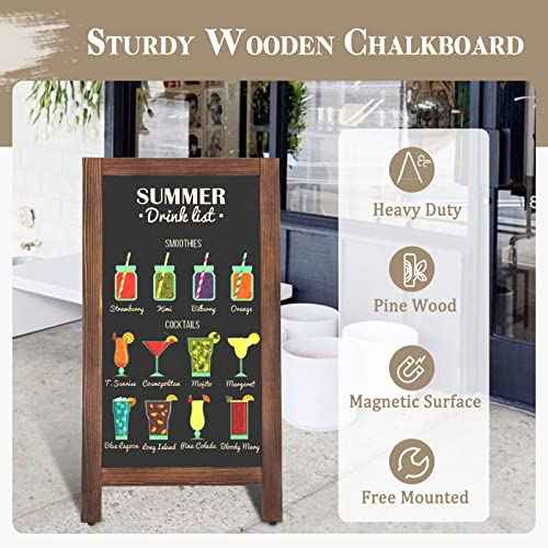 Wooden A-Frame Sign, Magnetic 40" x 20" Brown Chalk Board Sign Board, Double-Sided Sandwich Board Signs Outdoor, Chalkboard Easel, Menu Board for Restaurant, Business or Wedding