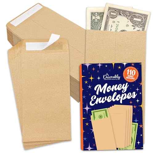 Decorably 110 Pack Kraft Small Envelopes for Money, 3.5x6.5in Brown Small Money Envelopes for Cash Gift, Coins, Gifting, Trinkets, Tip, Business