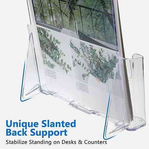 Acrylic Brochure Holder 8.5 x 11 inches, 4 Pack Clear Brochure Display Stand with Removable Divider for Trifold 4 Inches Wide Pamphlet, Plastic Flyer Holder for Magazine, Literature, Booklet