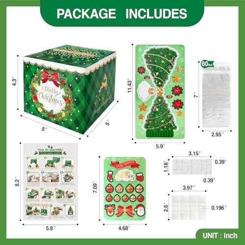 YAOLIGIFT Christmas Money Box for Cash Gift Pull, Surprise Explosion Gift with 60Pcs Transparent Bags for Christmas, DIY Holiday Cash Box for Money Holder for Women Men Girls Boys Mom Dad (Green)