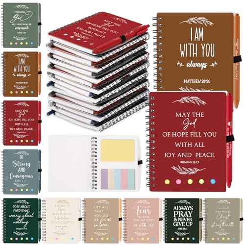 Kosiz 60 Pcs/30 Set Clergy Appreciation Christian Gifts Bulk Spiral Religious Notebook with Sticky Notes Bible Verse Pens Christian Notepads Church Supplies for Pastor Employee Teacher (Vintage Color)