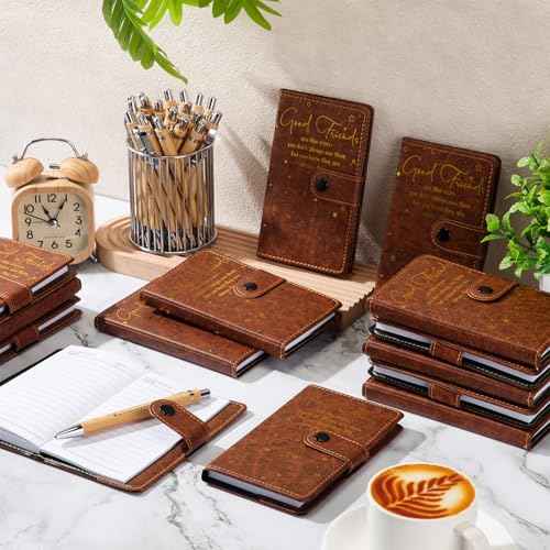 24 Pcs Friendsgiving Gift Bulk for Good Friends A6 Leather Journal Notebook Notepads with Bamboo Pens Friendship Appreciation Gift for Thanksgiving Birthday Women Sister Group (Brown)