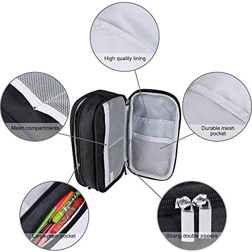 YONZONE Black Large Capacity Multi-Functional Pencil & Makeup Case with 3 Compartments