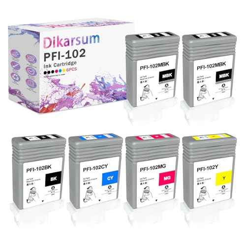 PFI-102 Compatible Canon PFI102 PFI102MBK PFI102BK PFI102C PFI102M PFI102Y Ink Cartridge Replacement for ImagePrograf iPF500 510 600 605 610 650 655 700 710 720 750 755 760 765 (6-Pack)