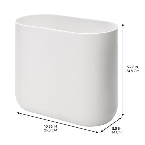 iDesign Small Oval Plastic Bathroom Trash Cans - Ideal for Bathroom, Bedroom, or Office - Set of 2 - White