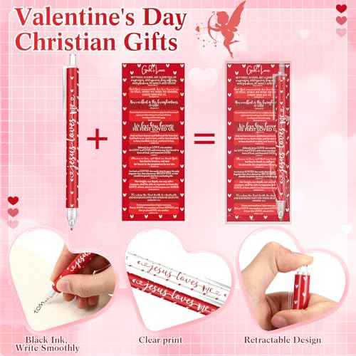 200 Pcs Valentine¡®s Day Christian Gifts Bulk Religious Valentine¡®s Day Ballpoint Pens Jesus Loves Me Pens Inspiring Quote Bookmarks Bible Verse Bookmark for Sunday School Church Friends