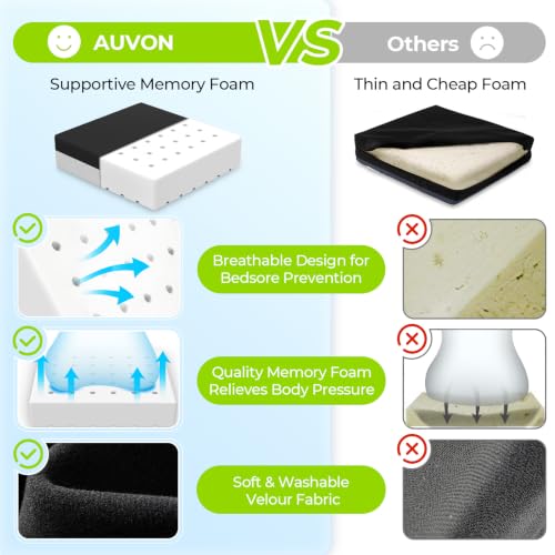 AUVON Ventilation Wheelchair Seat Cushion X-Large 18x16x3 Inch Black Supportive Memory Foam Waterproof Cover