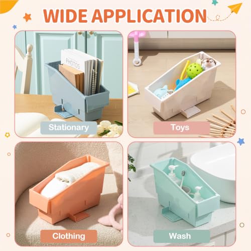 Geetery 12 Pack Non-Tip Book Bins with Stabilizer Wings, Labels, Earth Tone