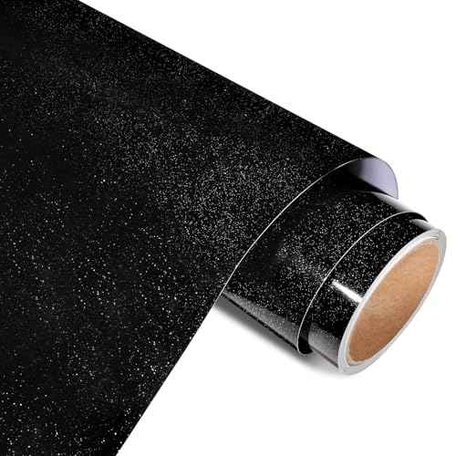 AHIJOY Black Glitter Vinyl Permanent Adhesive 12" x 5ft Glossy Sparkle Vinyl for Mug Cup DIY Project Party Decoration Sticker Car Decal
