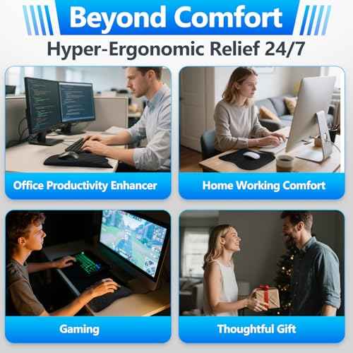 Ergonomic Mouse Pad with Wrist Rest, Dual-Slope Design for Pain Relief- Large 12x8 Inch Size with Reinforced Memory Foam & Non-Slip Base for Office Desk/Gaming (Black)