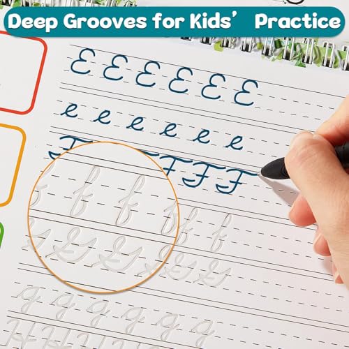 GISGFIM 4-Pack Grooved Cursive Handwriting Workbook Kit with Disappearing Ink Pens - Style 1 for Kids & Teens