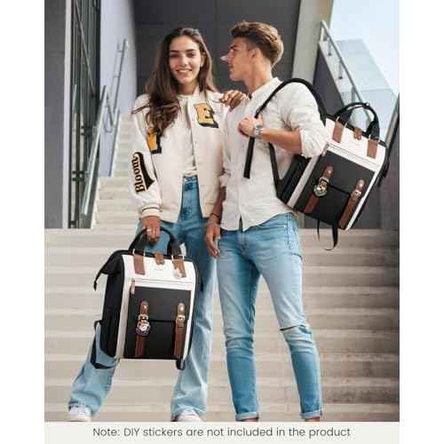 LOVEVOOK Laptop Backpack For Women Work Travel Backpack Purse, Nurse Bag College Backpack, Teacher Business Laptop Bag, Waterproof Wide Open Computer Back pack, 15.6 Inch, Black-Beige-Brown
