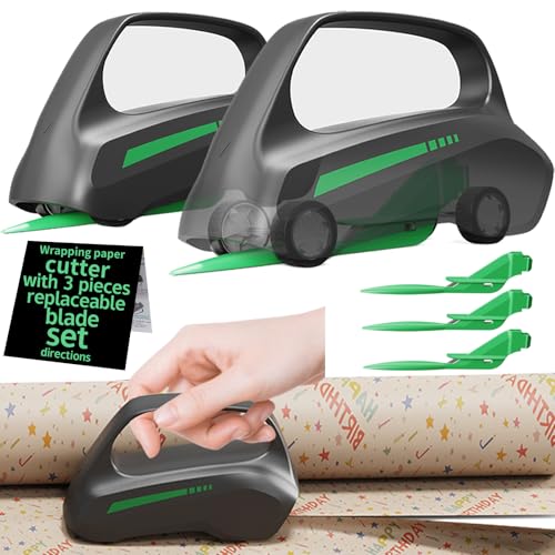 Black 2-Pack Wrapping Paper Cutter with 3 Blades, Gift Wrap Dispenser for Any Roll