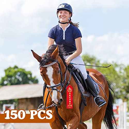 150 Pcs Horse Show Award Ribbons, 1st - 6th Place Flat Carded Set, Participation Ribbon with Event Card and Rope, Winner Recognition Ribbons for Competition, Sports Event, Contest Ornaments