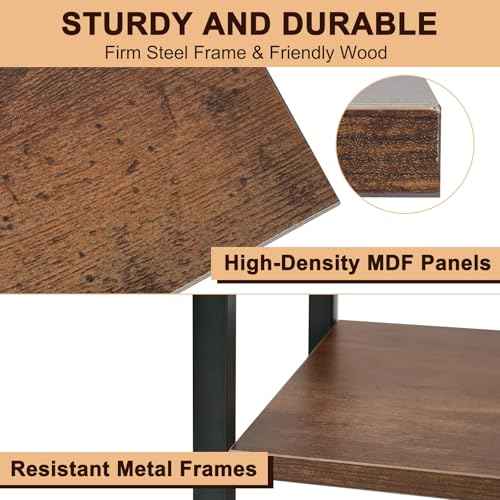 Printer Stand, Under Desk Printer Table with Wheels, 2 Tier Industrial Mobile Printer Table with Storage Shelf, Rolling Printers Cart Holder for Home, Office, Rustic Brown and Black