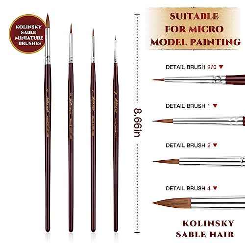 Kolinsky Sable Miniature Brushes Drybrushes for Miniature Set 7 pcs Paint Brushes for Miniature Oil Acrylics Model Paint Brushes #3, 5, 6