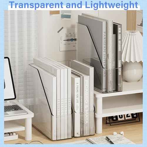 6 Pack Clear Magazine Holder, File Magazine Rack with Handle, Vertical Folder Document Storage, Magazine File Organizer for Desk, Office, Home, School