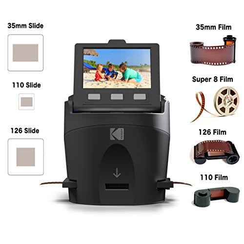 Kodak SCANZA Digital Film & Slide Scanner ? Converts 35mm, 126, 110, Super 8 & 8mm Film to JPEG with 3.5" LCD, Easy-Load Inserts & Adapters