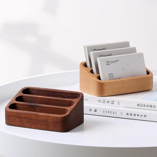Sizikato Walnut Wood Business Card Holder for Desk, 3 Card Slots Business Card Display Holder Stand
