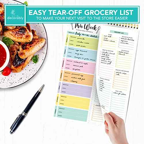 Decorably 52 Sheets Pastel Undated Weekly Meal Planner and Grocery List with Strong Magnets, 8.5x11in Spring-Bound Magnetic Meal Planning Notepad, Weekly Menu Planner Pad