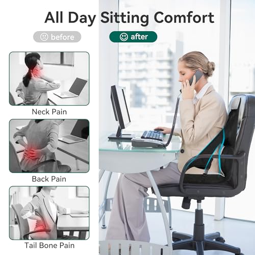 Memory Foam Lumbar Support Pillow, Car Seat Cushion, Office Chair Cushion, One Piece Chair Pad, Improve Posture, Sciatica, Hip & Back Coccyx Tailbone Pain