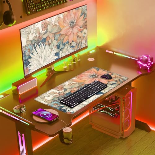 Nasdalgias Pastel Flower Aesthetic Desk Mat 31.5 x 15.7 Inches XXL Large Mouse Pad for Office & Gaming