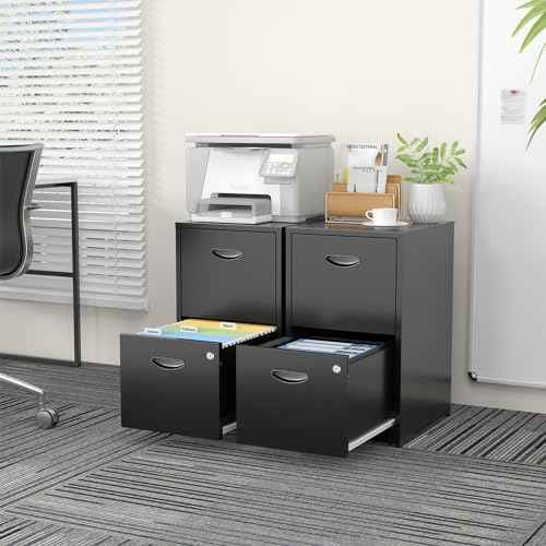 2 Drawer File Cabinets,Metal Office File Cabinet with Lock,Black Filing Cabinets for Home Office,Vertical Modern File Cabinet Office Two Drawers for Hanging Letter,Assembly Required