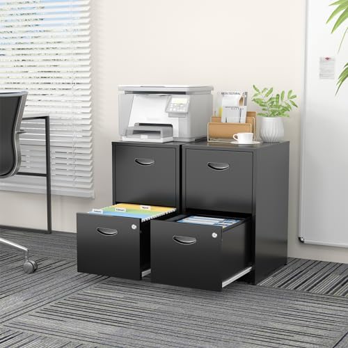 SteeLoong Black 2-Drawer Metal File Cabinet with Lock - Light Duty Office Storage