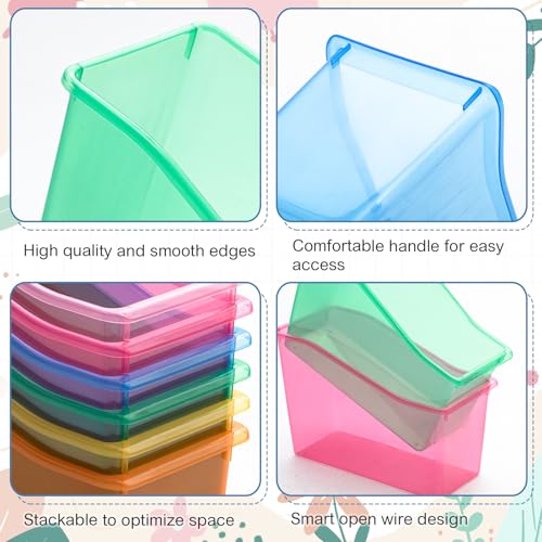 Geetery 12 Pcs Translucent Pastel Plastic Book Bins for Classroom & Organization