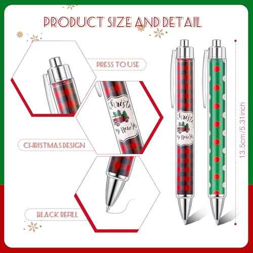 Cholemy 200 Pcs Christmas Pens Bulk Christmas Ink Gel Pens Bulk Ballpoint Xmas Novelty Theme Black Ink Gifts for Adults Coworkers Team(Classic Style)
