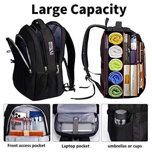 SHRRADOO Black Travel Laptop Backpack for Men & Women - 16.3 Inch Storage