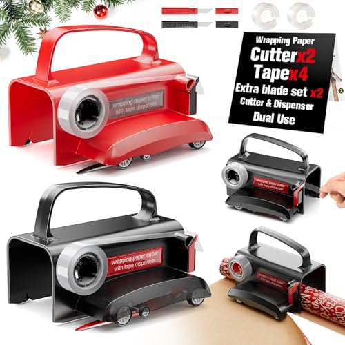 2-Pack Gift Wrapping Paper Cutter & Tape Dispenser Kit with Replaceable Blades