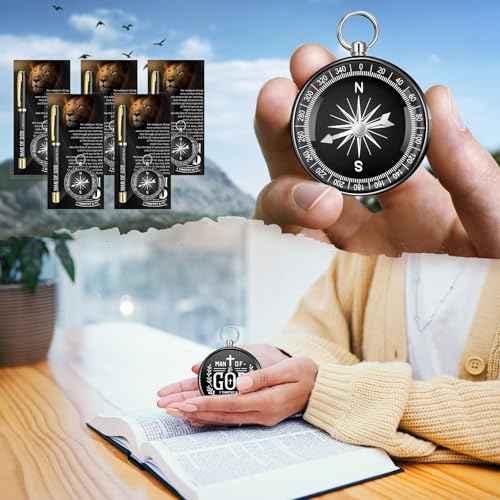 30 Sets Fathers Church Gifts Bulk Include Christian Mini Compass Man of God Compass Religious Ballpoint Pens with Gift Cards Bags for Dad Pastors Church Nautical Travel Party Favors