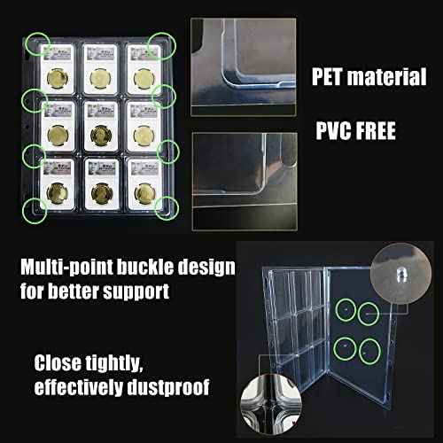 MUDOR 5 Pack Coin Slab Sleeves, 9 Pocket Encap Coin Storage Sheet for PCGS NGC Certified Holder, PVC Free,Suitable for Collection Tokens, Medallions, Badges