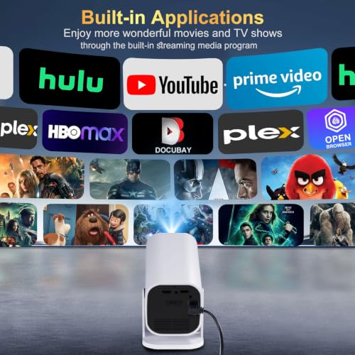 Mini 1080P Wi-Fi Bluetooth Projector with Built-in Apps for Home Entertainment