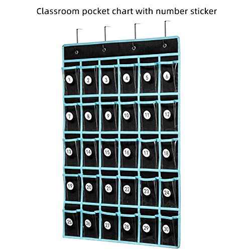 KEEPJOY Classroom Pocket Chart Organizer,Cell Phones Calculator Holder for Classroom Storage, Hanging Wall Door Calculator Phone Caddy for Classroom. (30 Pockets-Black)
