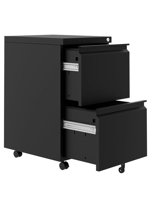 GarveeHome 2-Drawer File Cabinet On Wheels, Under Desk Metal Rolling Filing Cabinets with Lock, Small Rolling File Storage for Home Office Organizer Letters/Legal/A4, Easy Assembly, Black