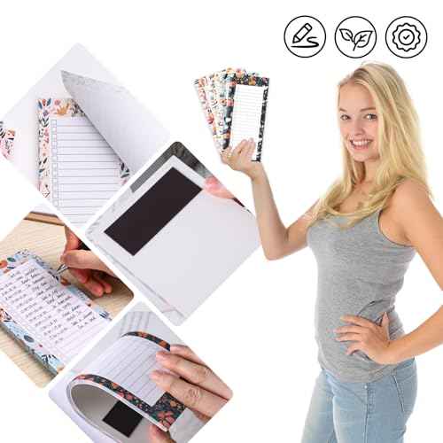Koogel Magnetic Fridge Notepads, Floral Design, 4 Pack 200 Sheets Grocery List Notepad, 70g Premium Paper, Tear-Off Sheets, Perfect for Daily Schedules, Shopping Lists & Task Management, To-Do List